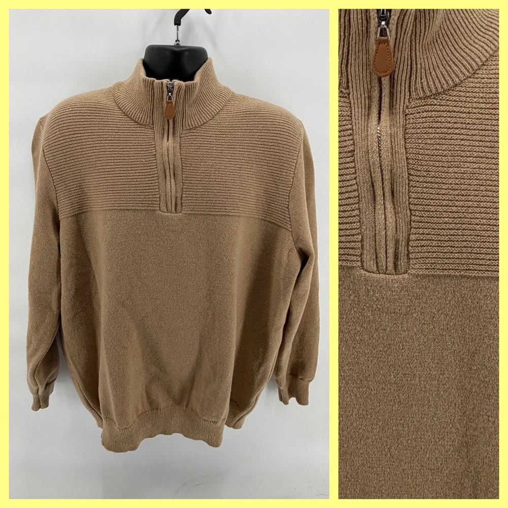 PJ Paul Jones Men's Quarter Zip‎ Sweater XL Camel Tan Mock Neck Ribbed NWT